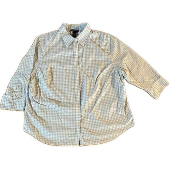 Jones New York Signature woman’s 2XL Light Blue Check Long Sleeve Button-Up - Picture 2 of 6